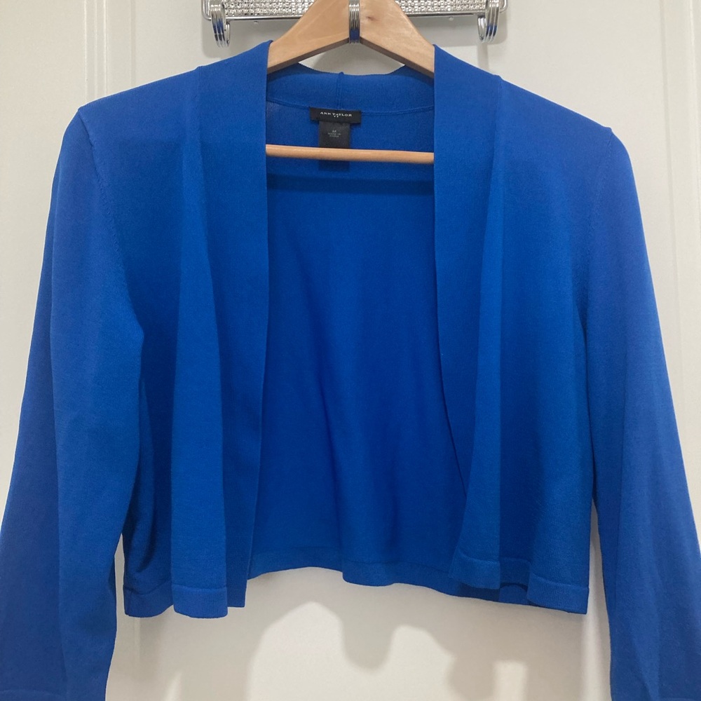 Ann Taylor Blue Open Front Cardigan